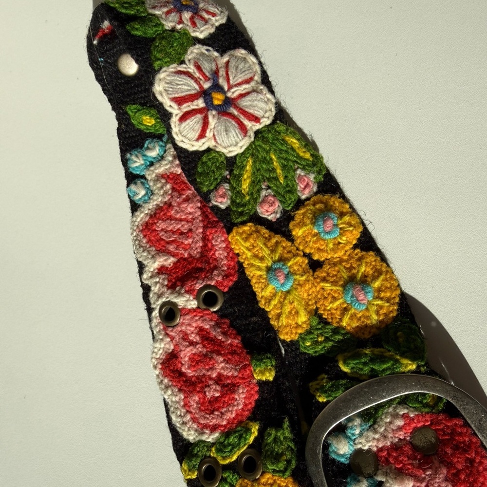 Jenny Krauss Floral Wool Belt Hand Embroidery Wildflowers Boho Artisan Festival - Picture 13 of 16